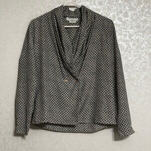 Anna Kriste Petite VTG Blouse Geometric Print V-neck Button‎ Front Long Sleeve 6